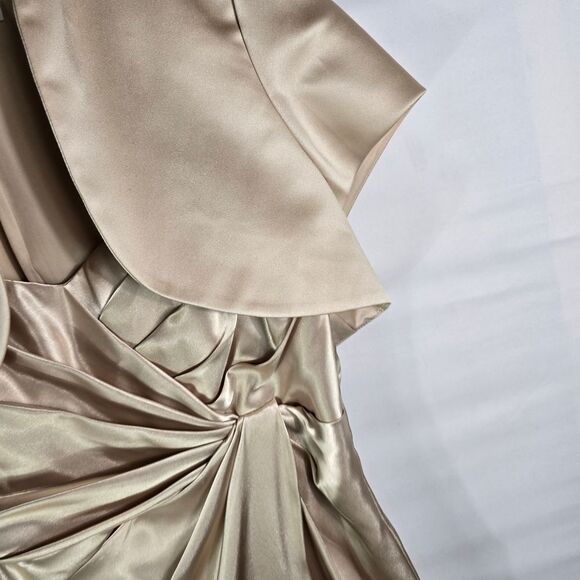 David’s Bridal Champagne Satin Gown w/ Bolero Formal Evening Dress Size 10/12
